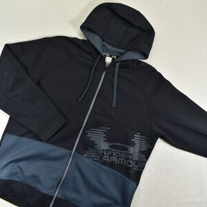 Under Armour Mens XL Big Logo Graphic Full Zip Men’s Hoodie Black Gray Fleece